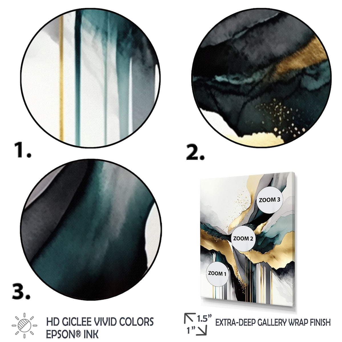 Designart "Abstract Geode Marble White And Gold IV" Abstract Marble Canvas Art Print - 3 Panels