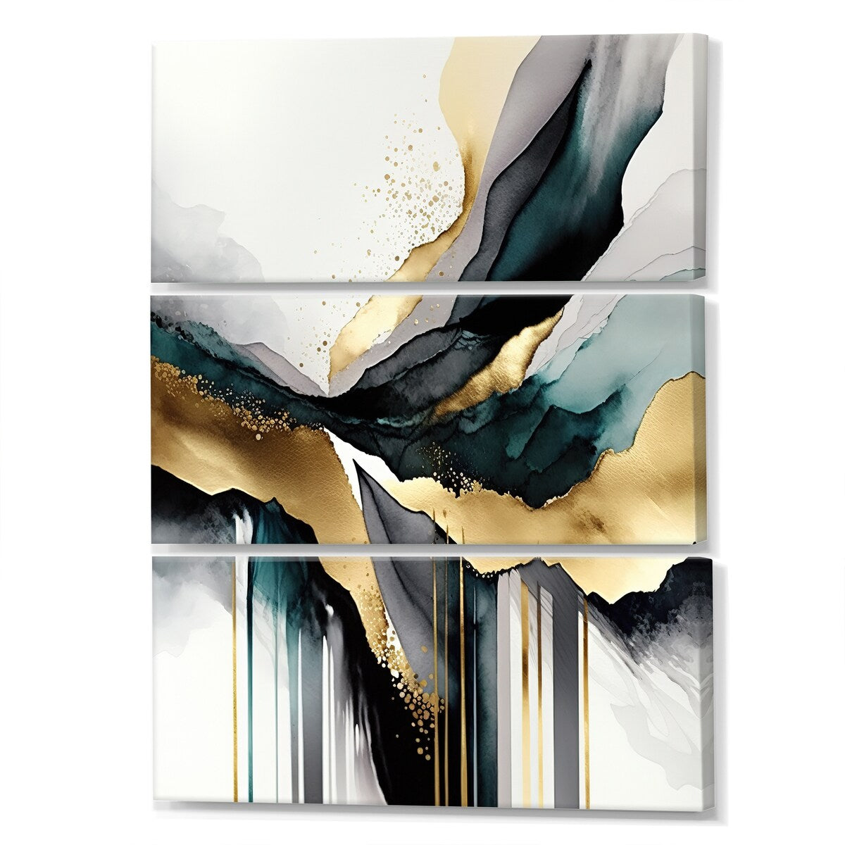 Designart "Abstract Geode Marble White And Gold IV" Abstract Marble Canvas Art Print - 3 Panels