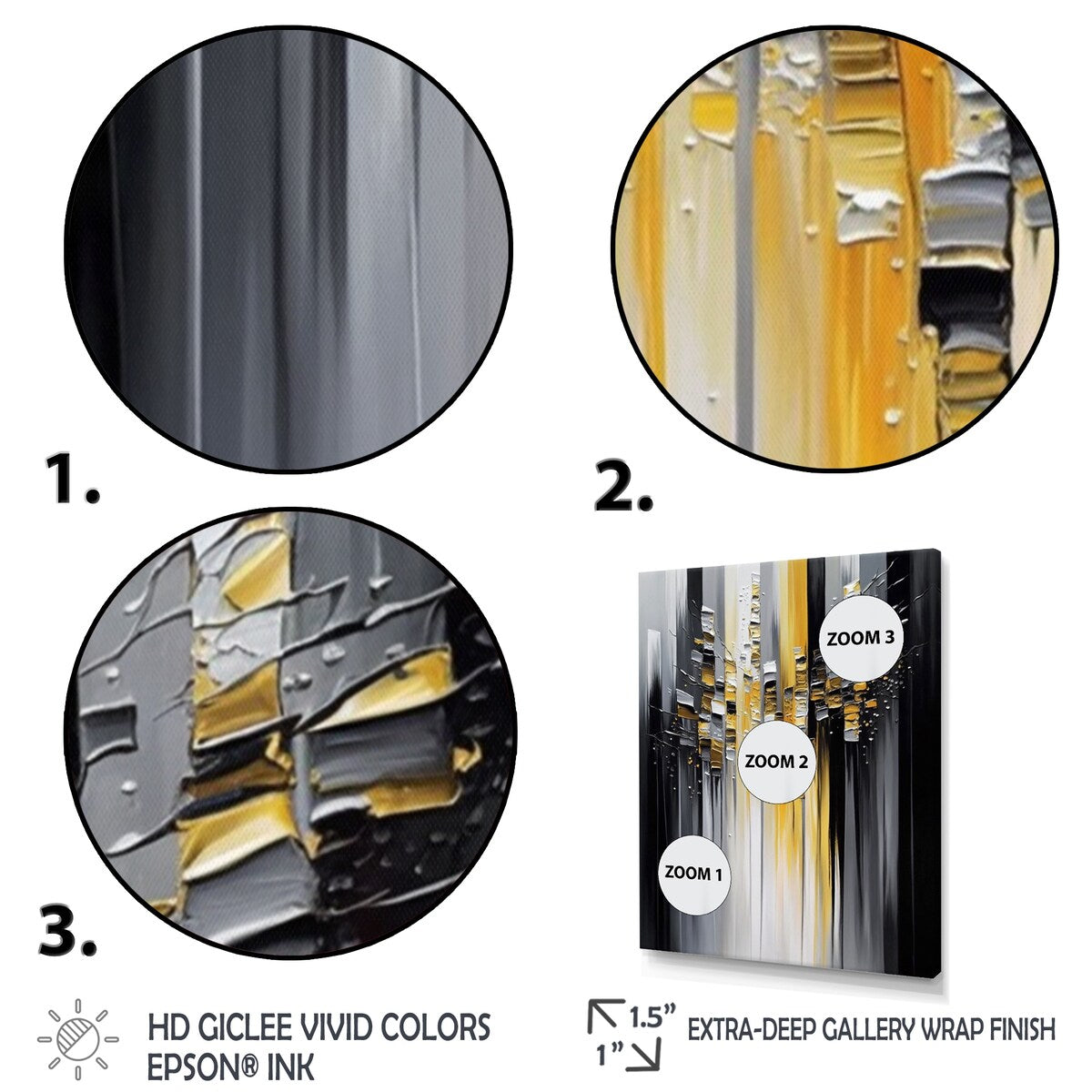 Designart "Abstract Geometric Black And Yellow I" Modern Geometric Canvas Art Print - 3 Panels
