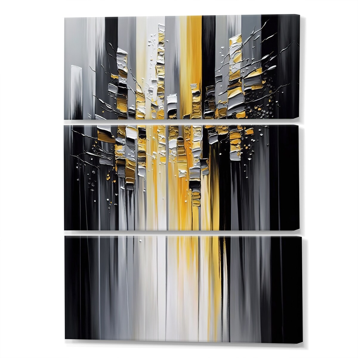 Designart "Abstract Geometric Black And Yellow I" Modern Geometric Canvas Art Print - 3 Panels