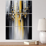 Designart "Abstract Geometric Black And Yellow I" Modern Geometric Canvas Art Print - 3 Panels