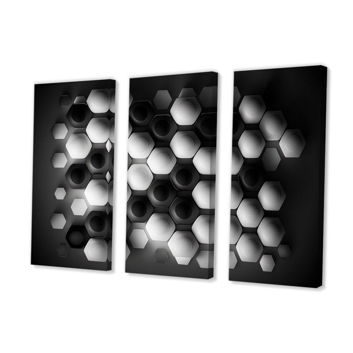 Designart "Abstract Geomtric Black And White III" Modern Geometric Canvas Art Print - 3 Panels