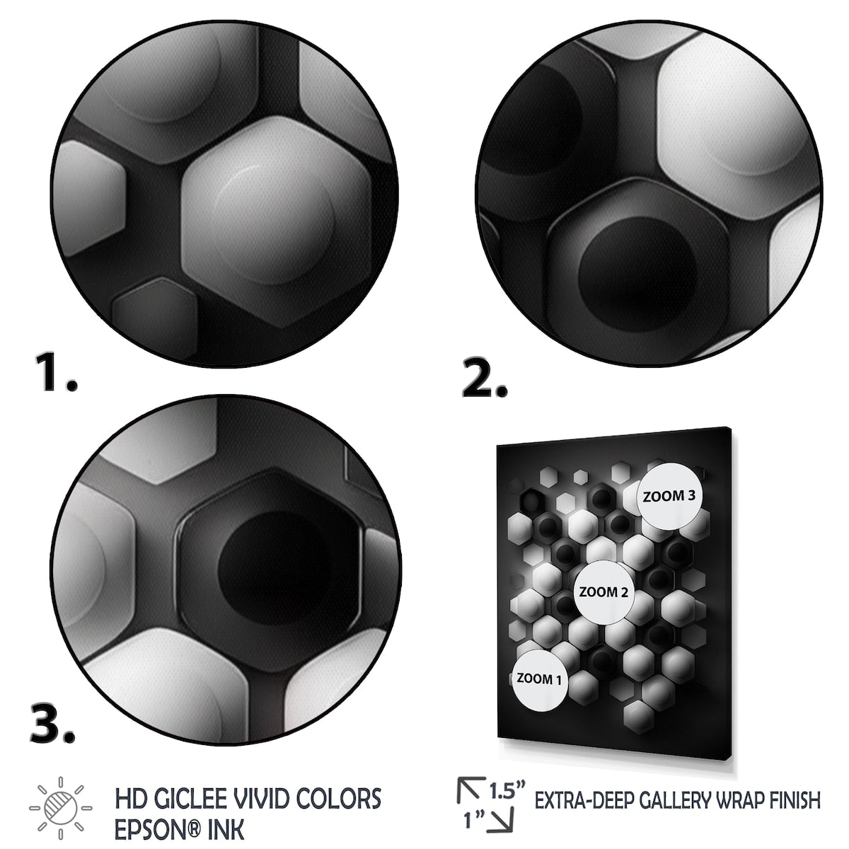 Designart "Abstract Geomtric Black And White III" Modern Geometric Canvas Art Print - 3 Panels
