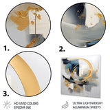 Designart "Abstract Golden Blue Whirls Of Serenity III" Fractal Print Gold Metal Wall Art - Modern Metal Art Work