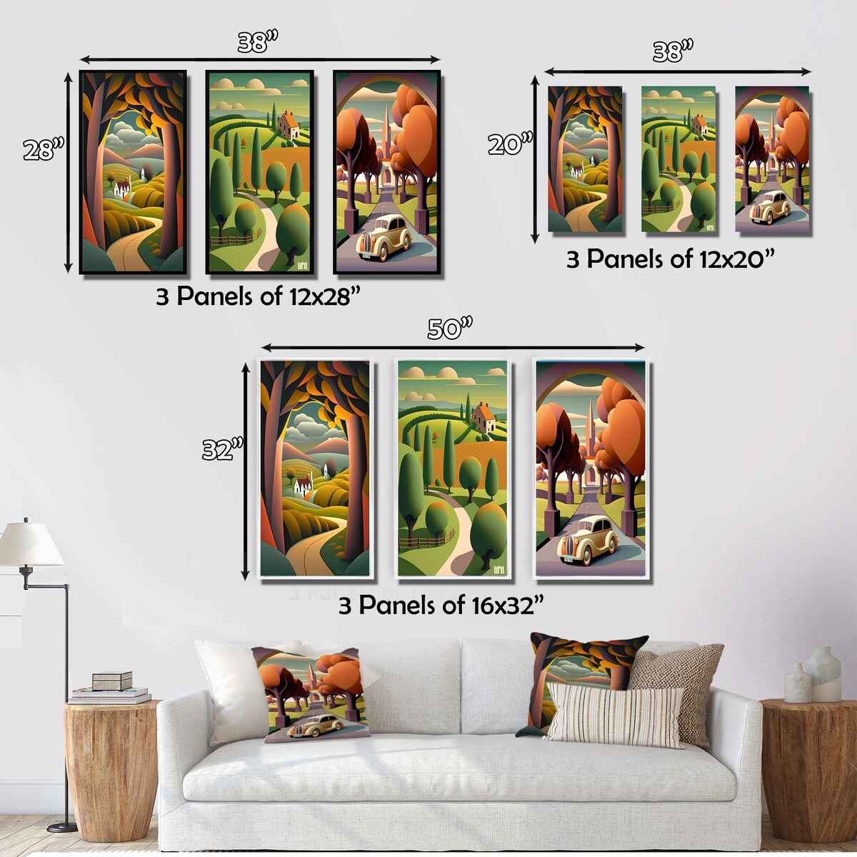Designart "Abstract Landscape Of Road To Rustic Mountains I" Abstract Landscape Orange Printed Art Set Of 3 For Bedroom