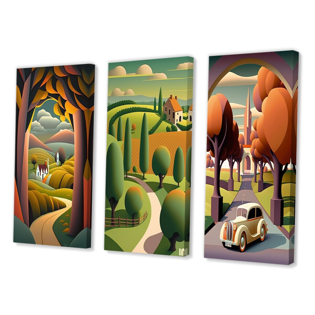 Designart "Abstract Landscape Of Road To Rustic Mountains I" Abstract Landscape Orange Printed Art Set Of 3 For Bedroom