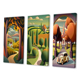 Designart "Abstract Landscape Of Road To Rustic Mountains I" Abstract Landscape Orange Printed Art Set Of 3 For Bedroom