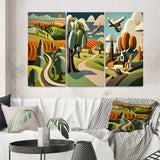 Designart "Abstract Landscape Of Road To Rustic Mountains V" Abstract Landscape Canvas Set Of 3 - For Living Room Decor