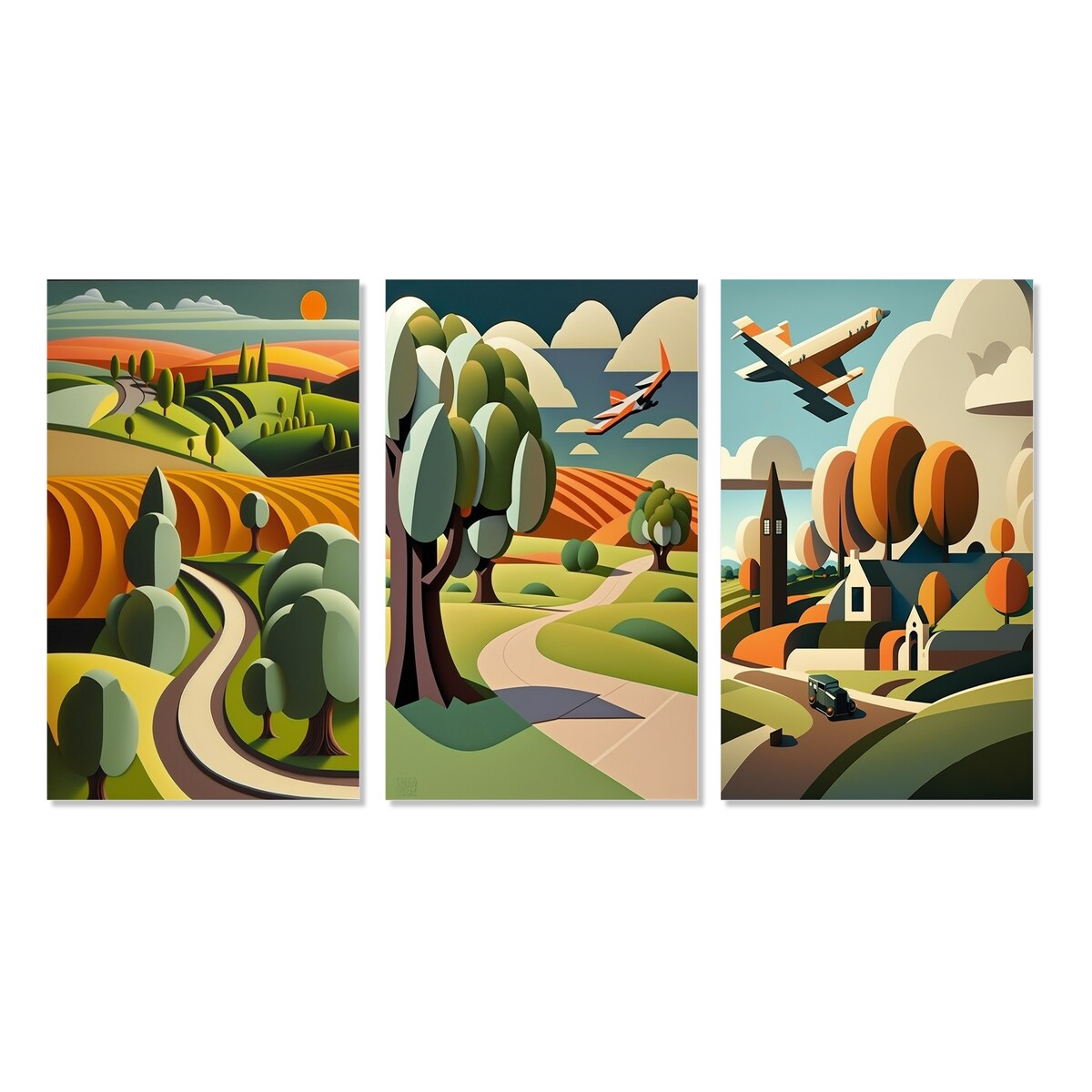 Designart "Abstract Landscape Of Road To Rustic Mountains V" Abstract Landscape Canvas Set Of 3 - For Living Room Decor
