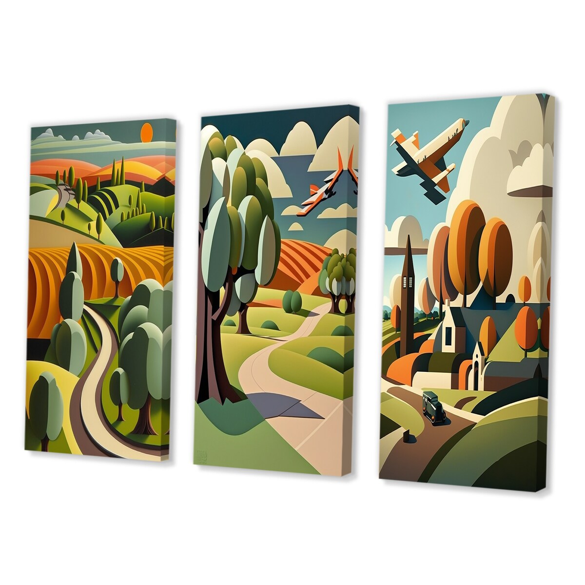 Designart "Abstract Landscape Of Road To Rustic Mountains V" Abstract Landscape Canvas Set Of 3 - For Living Room Decor