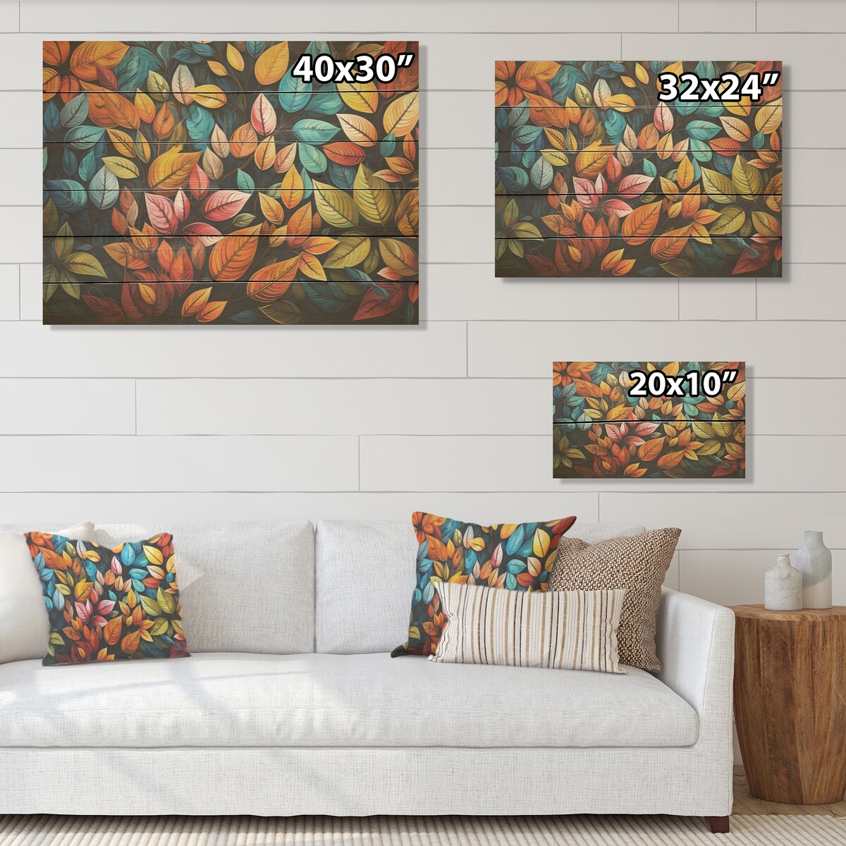 Designart "Abstract Leaves Wilderness Collage I" Leaves Wood Wall Decor - Multicolor Wood Panel On Natural Pine Wood