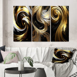 Designart "Abstract Liquid Gold And Black Swirl IV" Abstract Spirals Gold - Printed Art Set Of 3 For Bedroom