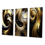 Designart "Abstract Liquid Gold And Black Swirl IV" Abstract Spirals Gold - Printed Art Set Of 3 For Bedroom