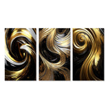 Designart "Abstract Liquid Gold And Black Swirl IV" Abstract Spirals Gold - Printed Art Set Of 3 For Bedroom