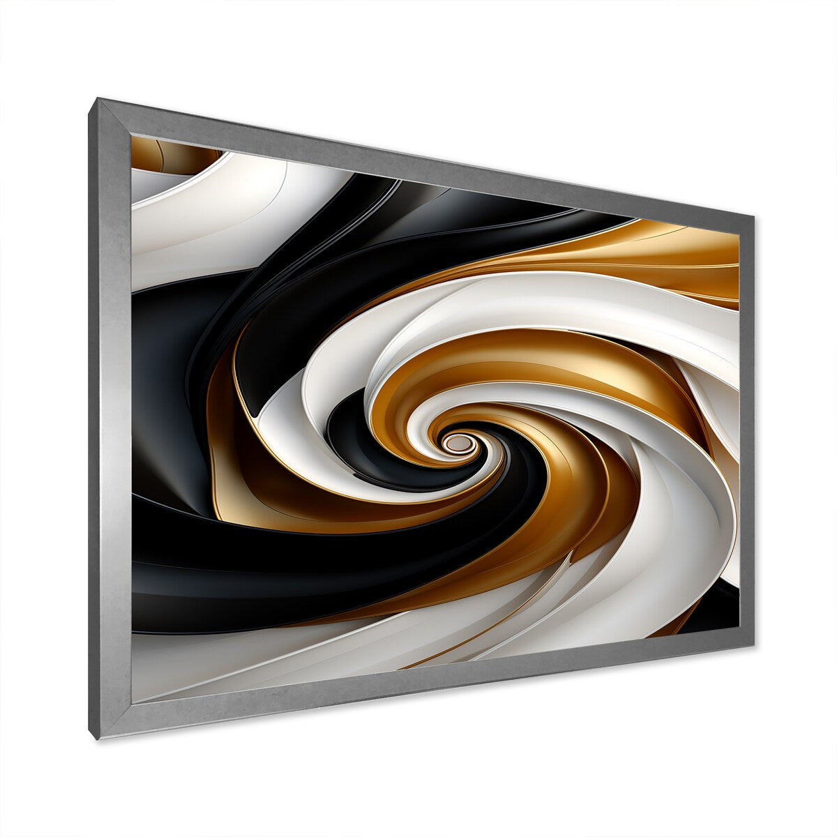 Designart "Abstract Liquid Gold Black Double Spiral Swirl" Abstract Spirals Framed Wall Art Prints