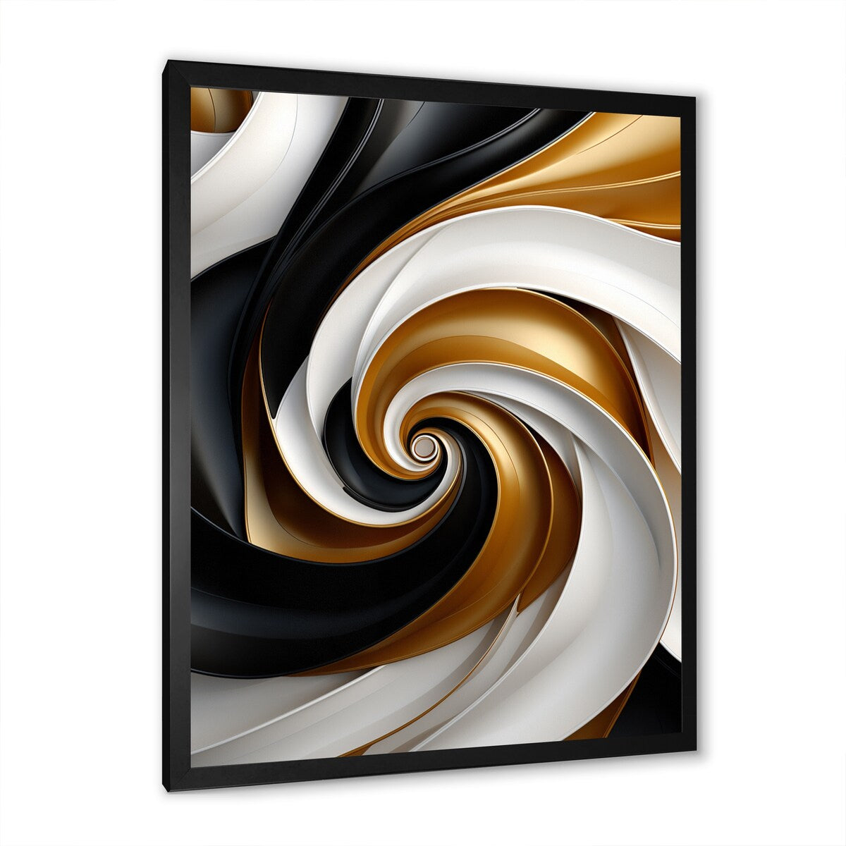 Designart "Abstract Liquid Gold Black Double Spiral Swirl" Abstract Spirals Framed Wall Art Prints