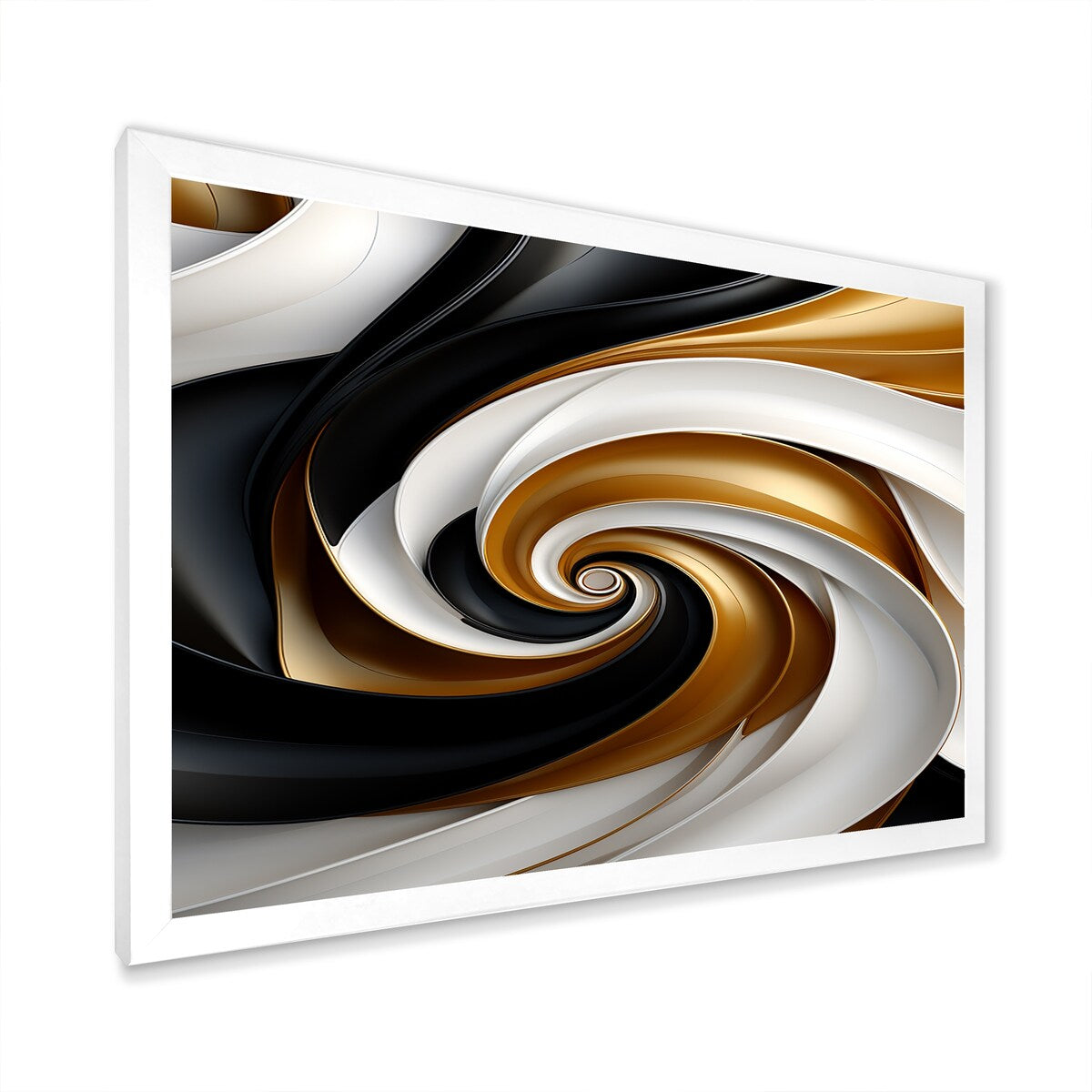 Designart "Abstract Liquid Gold Black Double Spiral Swirl" Abstract Spirals Framed Wall Art Prints