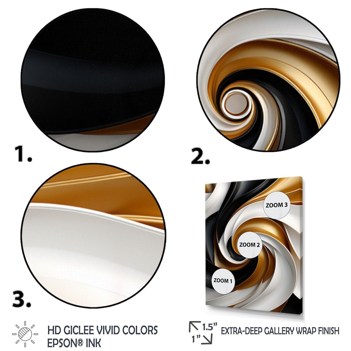 Designart "Abstract Liquid Gold Black Double Spiral Swirl" Abstract Spirals Framed Wall Art Prints