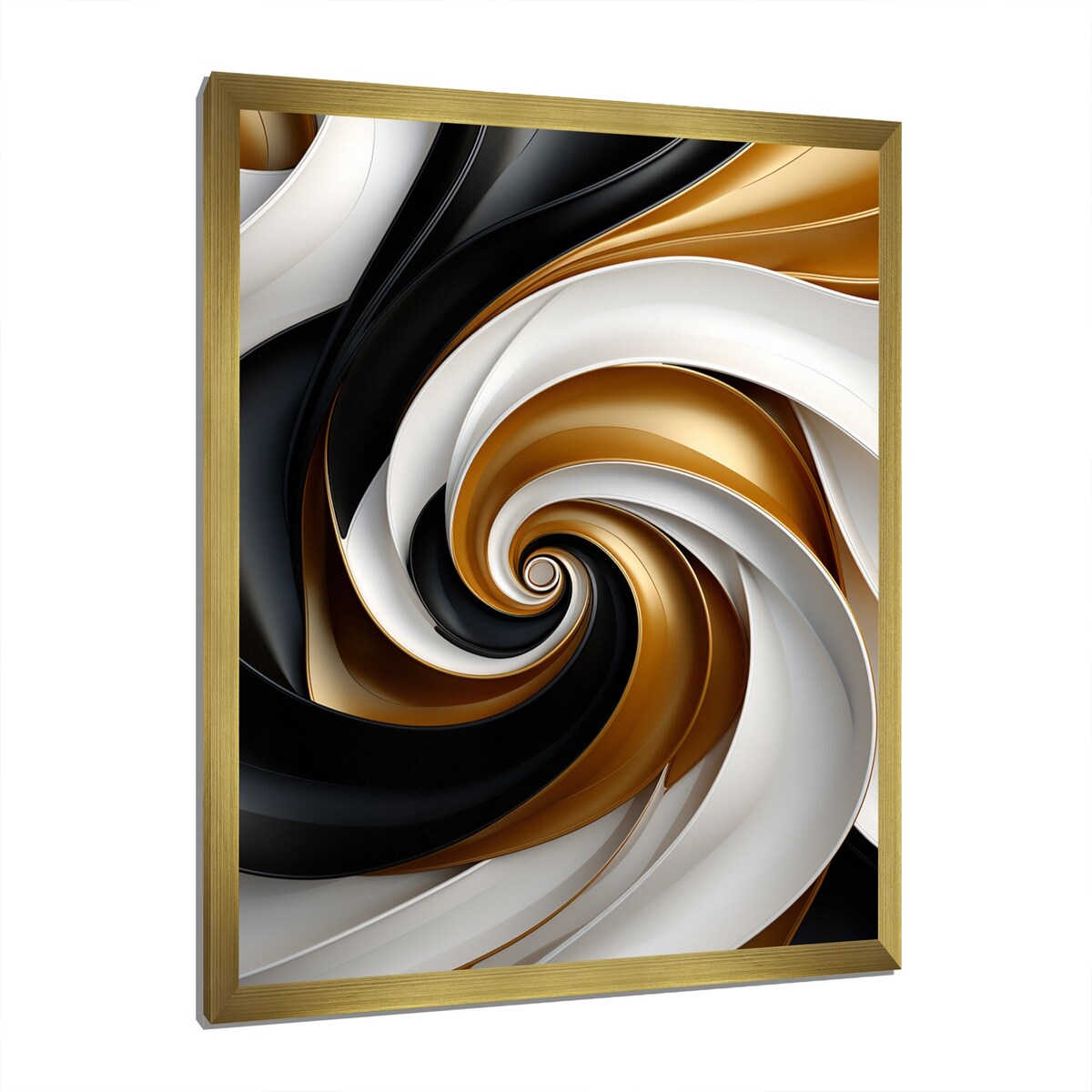 Designart "Abstract Liquid Gold Black Double Spiral Swirl" Abstract Spirals Framed Wall Art Prints