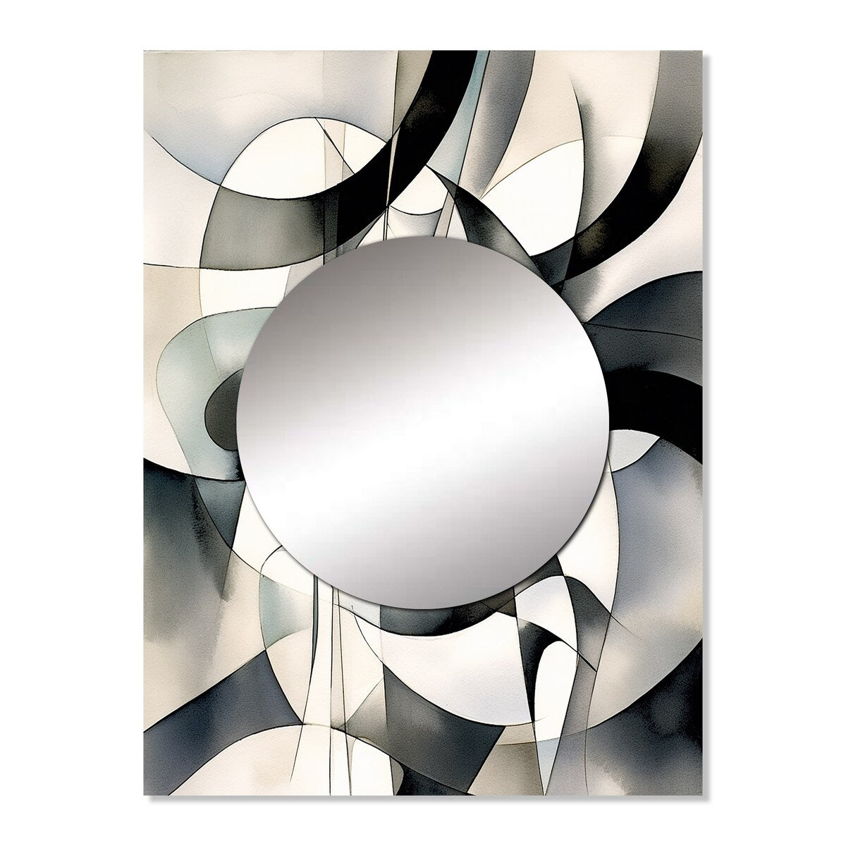 Designart "Abstract Neutral XIII" Modern Geometric Mirror Black - Modern Large Mirror Wall Art For Bathroom