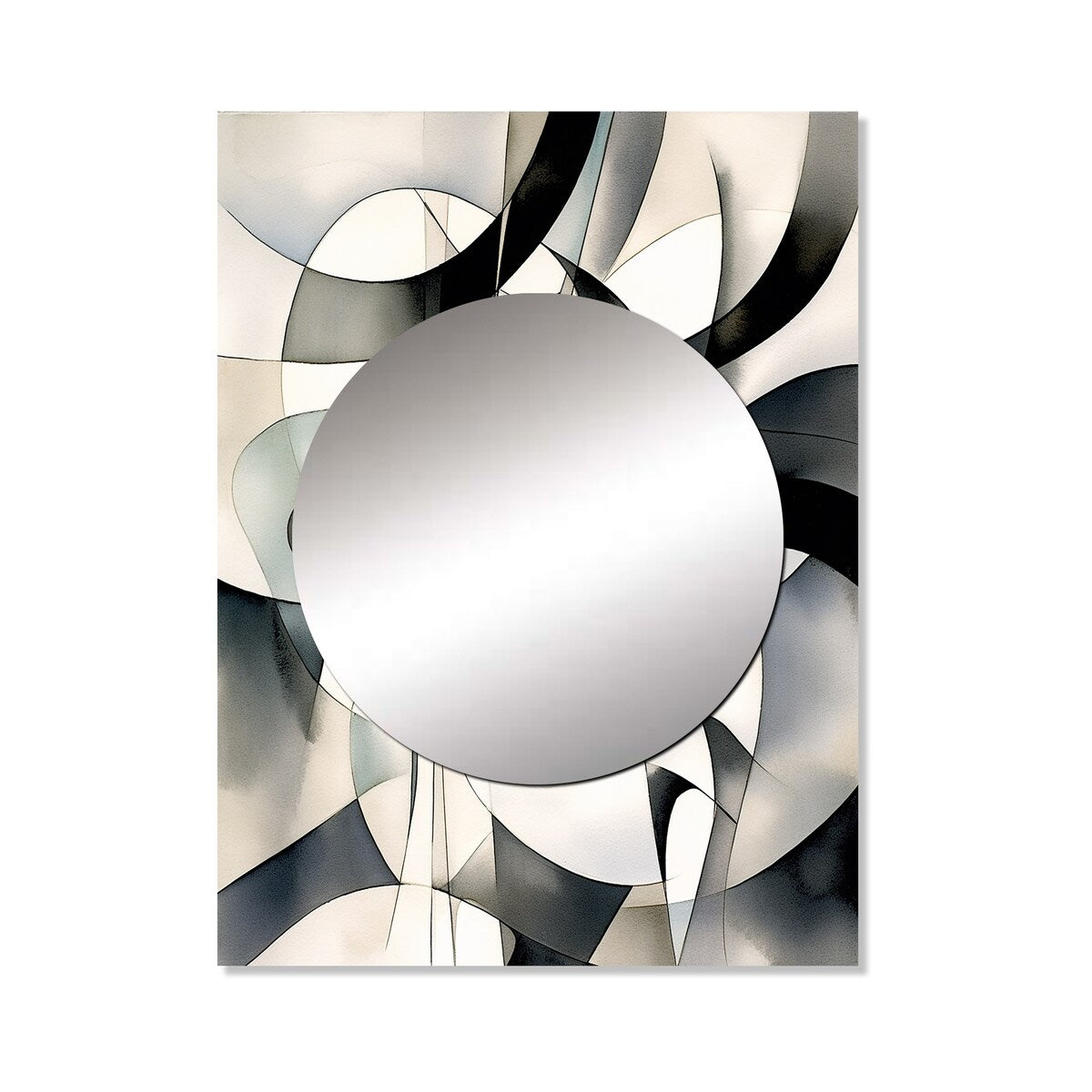 Designart "Abstract Neutral XIII" Modern Geometric Mirror Black - Modern Large Mirror Wall Art For Bathroom