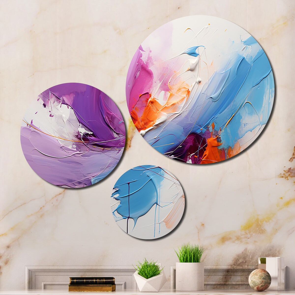 Designart "Abstract Paint Strokes" Romantic Landscape Metal Art Print Set