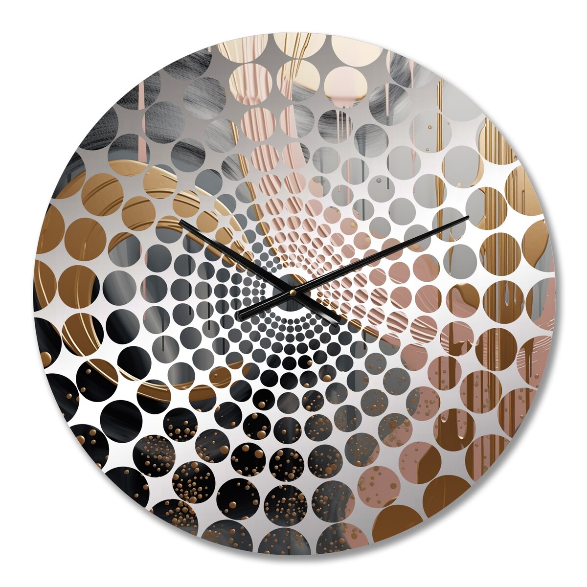 Designart "Abstract Pink and Gold Liquid ink circles III" Abstract Shapes Clocks Modern Wall Clocks For Hallway Décor