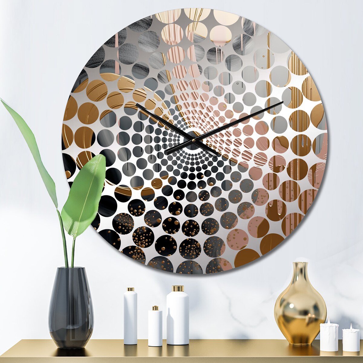 Designart "Abstract Pink and Gold Liquid ink circles III" Abstract Shapes Clocks Modern Wall Clocks For Hallway Décor