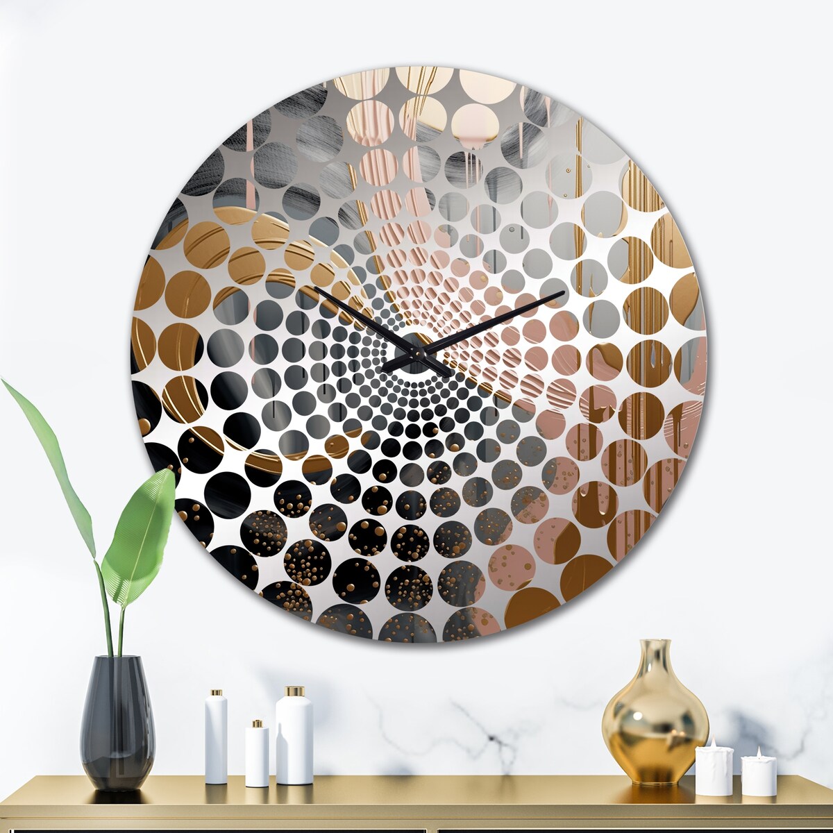 Designart "Abstract Pink and Gold Liquid ink circles III" Abstract Shapes Clocks Modern Wall Clocks For Hallway Décor