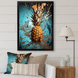 Designart "Abstract Turquoise Ananas Twisted" Pineapples Wall Decor Blue - Traditional Entryway Framed Wall Art