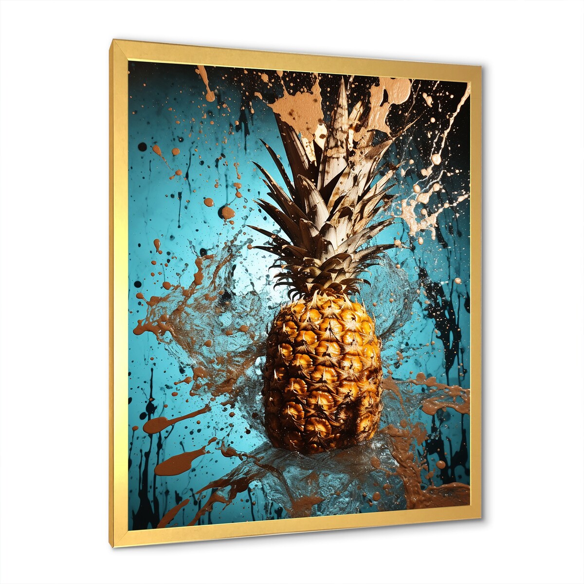 Designart "Abstract Turquoise Ananas Twisted" Pineapples Wall Decor Blue - Traditional Entryway Framed Wall Art