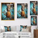 Designart "Abstract Turquoise Ananas Twisted" Pineapples Wall Decor Blue - Traditional Entryway Framed Wall Art