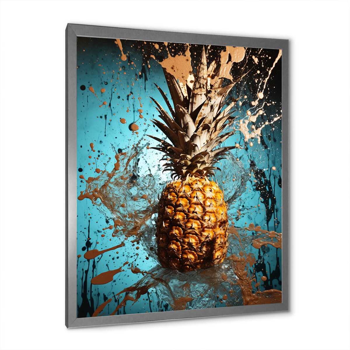 Designart "Abstract Turquoise Ananas Twisted" Pineapples Wall Decor Blue - Traditional Entryway Framed Wall Art