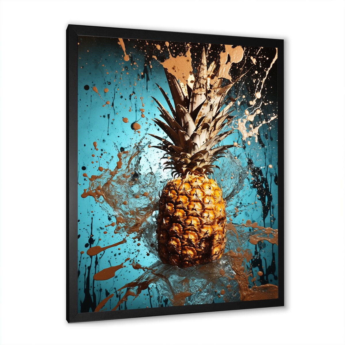 Designart "Abstract Turquoise Ananas Twisted" Pineapples Wall Decor Blue - Traditional Entryway Framed Wall Art