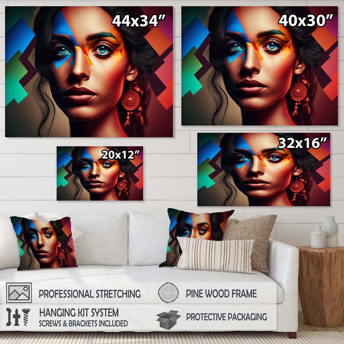 Designart "Abstract Woman Portrait In Red And Blue I" Woman Seductive Canvas Wall Art