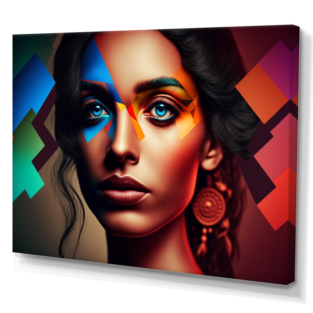 Designart "Abstract Woman Portrait In Red And Blue I" Woman Seductive Canvas Wall Art