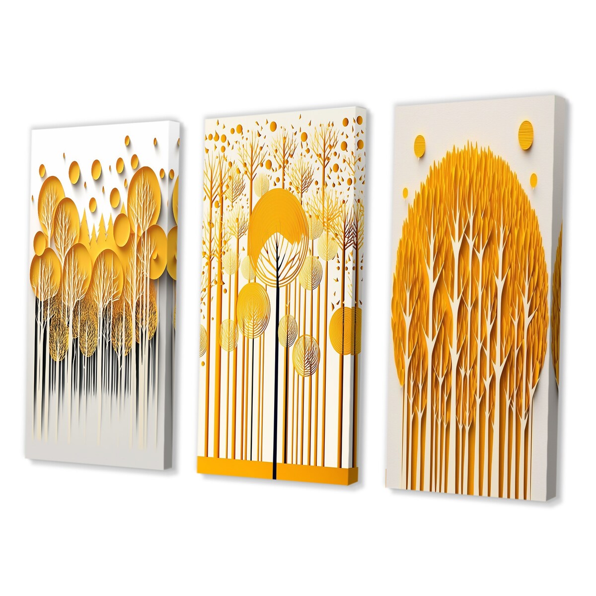 Designart "Abstract Yellow Forest Quill Minimalism II" Landscape Trees Wall Art Set Of 3 Gallery Wall Set For Home Decor
