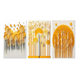 Designart "Abstract Yellow Forest Quill Minimalism II" Landscape Trees Wall Art Set Of 3 Gallery Wall Set For Home Decor