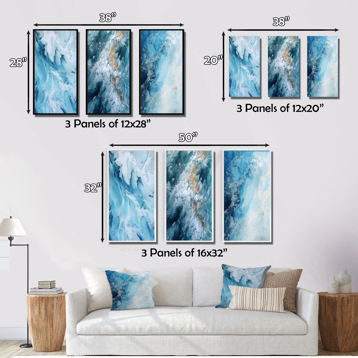 Designart "Aerial View Of Artic Glacier Landscape V" Glacier Wall Art Set Of 3 Country Canvas Set For Living Room Decor
