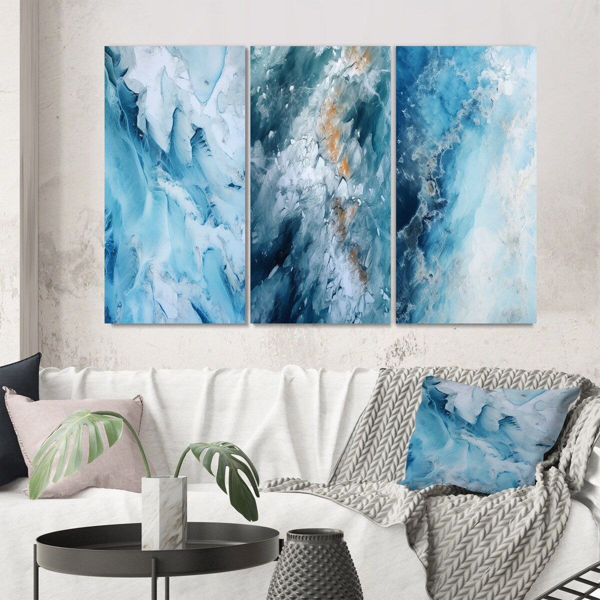 Designart "Aerial View Of Artic Glacier Landscape V" Glacier Wall Art Set Of 3 Country Canvas Set For Living Room Decor