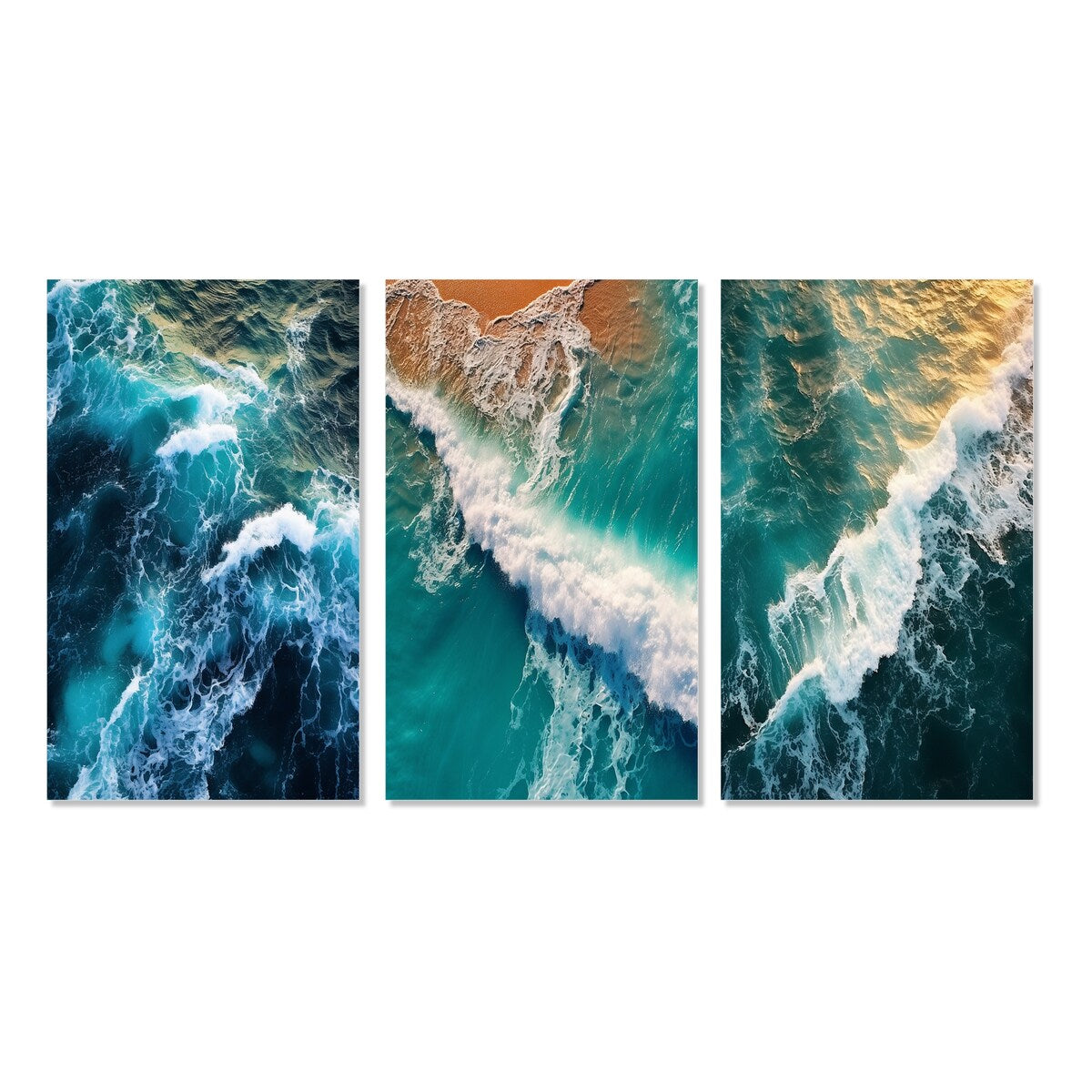 Designart "Aerial View Photograph Turquoise Waves Breaking II" Coastal Waves Blue - Gallery Set Of 3 For Office Decor