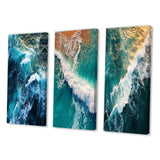 Designart "Aerial View Photograph Turquoise Waves Breaking II" Coastal Waves Blue - Gallery Set Of 3 For Office Decor
