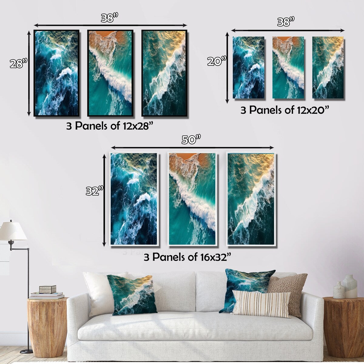Designart "Aerial View Photograph Turquoise Waves Breaking II" Coastal Waves Blue - Gallery Set Of 3 For Office Decor