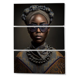 Designart "African American Woman Designer Glasses Traditional Clothes I" African American Woman Canvas Art Print - 3 Panels