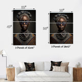 Designart "African American Woman Designer Glasses Traditional Clothes I" African American Woman Canvas Art Print - 3 Panels