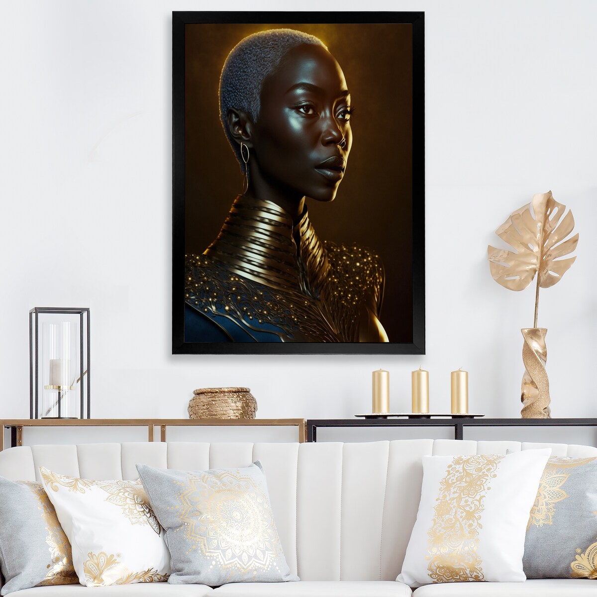 Designart "African American Woman Traditional Clothes III" African American Woman Framed Wall Art Living Room