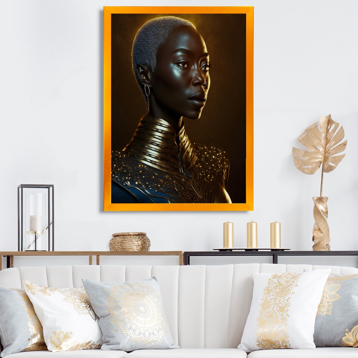 Designart "African American Woman Traditional Clothes III" African American Woman Framed Wall Art Living Room