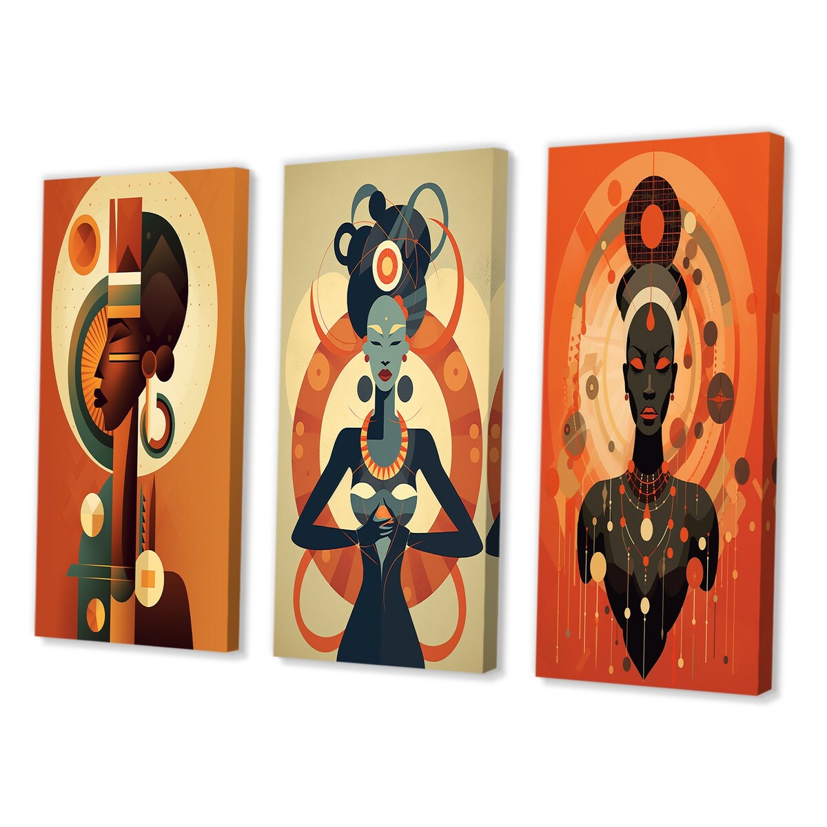 Designart "African Tribal Goddess Graphic Illustration I" Abstract Portraits Black - Printed Art Set Of 3 For Bedroom