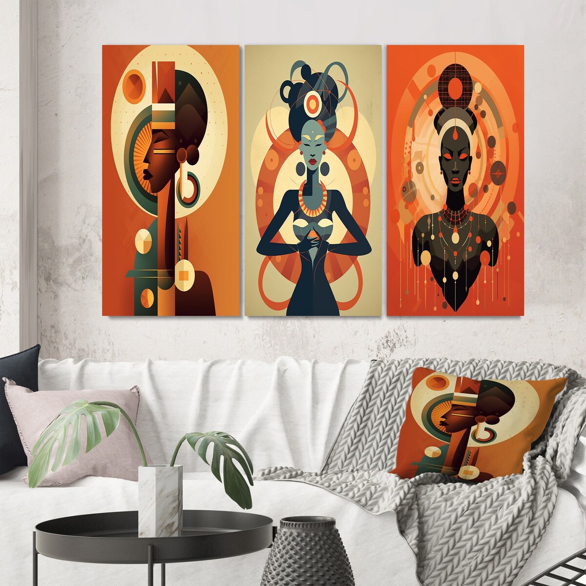 Designart "African Tribal Goddess Graphic Illustration I" Abstract Portraits Black - Printed Art Set Of 3 For Bedroom
