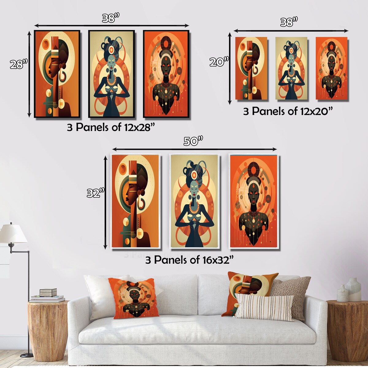 Designart "African Tribal Goddess Graphic Illustration I" Abstract Portraits Black - Printed Art Set Of 3 For Bedroom